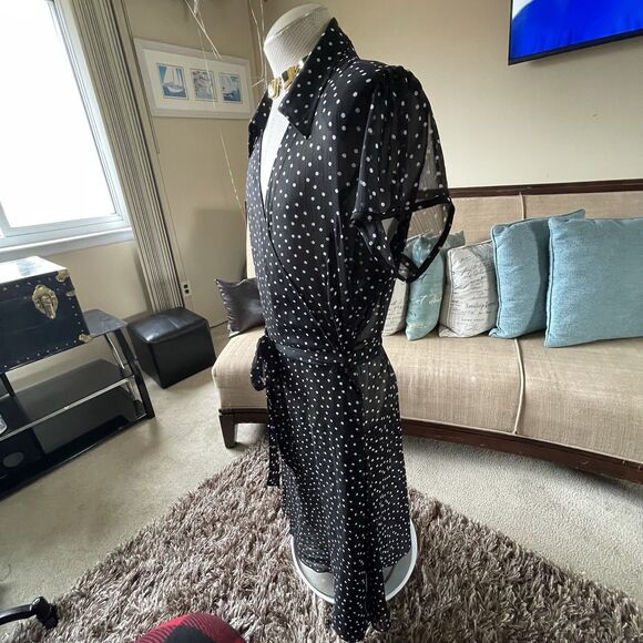 JBS Dress Woman's Size 20W Black White Polka Dot Sheer Faux Wrap with Belt Work - Picture 6 of 13